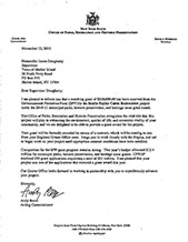 Letter notifying the Town of the award of a matching grant from the Environmental Protection Fund (EPF)